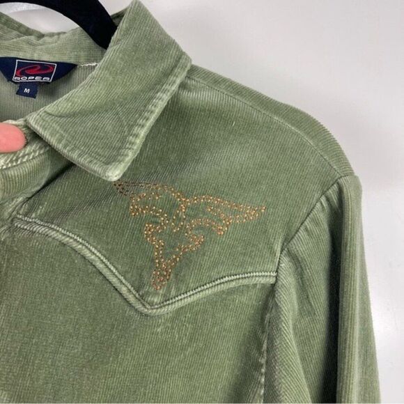 Roper Green Corduroy Embroidered Button Up Long Sleeve Western Shirt Size Medium - Picture 10 of 10